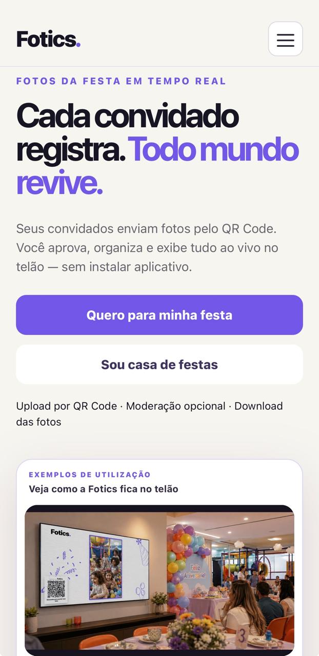 Tela de cadastro da Fotics